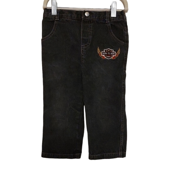 Black Denim Straight Leg Jeans with "Born To Ride" patches Sz.24m - Picture 1 of 4
